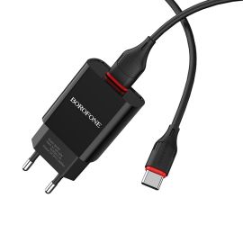 Сетевое зарядное устройство USB Borofone BA20A (2.1A/кабель Type-C) <черный>