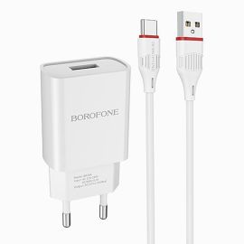 Сетевое зарядное устройство USB Borofone BA20A (2.1A/кабель Type-C) <белый>