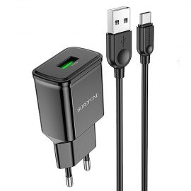 Сетевое зарядное устройство USB Borofone BA59A (3А/QC3.0/кабель Type-C) <черный>