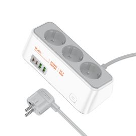 Сетевой фильтр Hoco AC23 (2500W/3 розетки/2 порта USB QС3.0/2 порта USB-C PD) <белый>