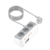 Сетевой фильтр Hoco AC23 (2500W/3 розетки/2 порта USB QС3.0/2 порта USB-C PD) <белый> ― OnlineBazar.su
