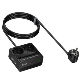 Сетевой фильтр Hoco AC27 (2500W/2 розетки/1 порт USB QС3.0/2 порта USB-C PD 30W/шнур 2 метра) <черный>