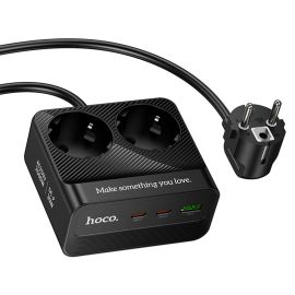 Сетевой фильтр Hoco AC27 (2500W/2 розетки/1 порт USB QС3.0/2 порта USB-C PD 30W/шнур 2 метра) <черный>