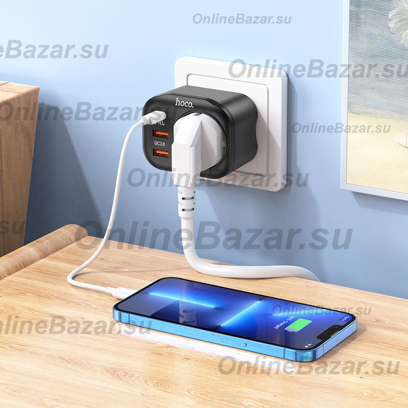 Сетевой фильтр Hoco NS3 (4000W/1 розетка/2 порта USB/QС3.0/порт USB-C PD) <черный> ― OnlineBazar.su