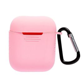 Чехол для кейса наушников Apple AirPods 2 силиконовый с карабином <розовый>