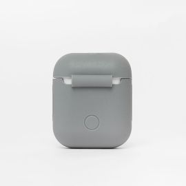 Чехол для кейса наушников Apple AirPods силиконовый тонкий <серый>