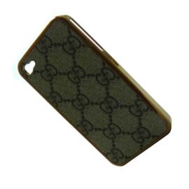 Чехол для Apple iPhone 4 пластиковый с кож.вставками GUCCi <серый>