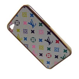 Чехол для Apple iPhone 4 пластиковый с кож.вставками Louis Vuitton <белый>