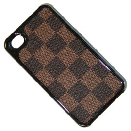 Чехол для Apple iPhone 4 пластиковый с кожзаменителем дизайн LV <коричневый>