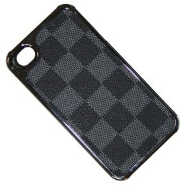 Чехол для Apple iPhone 4 пластиковый с кожзаменителем дизайн LV <серый>