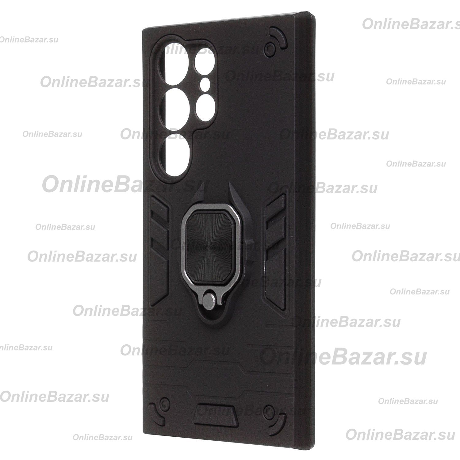 Чехол для Samsung SM-S928B (Galaxy S24 Ultra) силиконовый противоударный с кольцом <черный> ― OnlineBazar.su